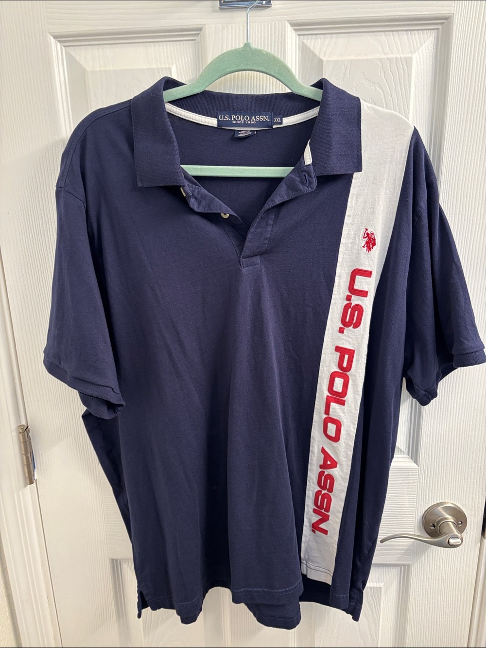 Men's U.S. Polo Assn. Pique Navy Polo with White Panel and Red Logo - Size XXL